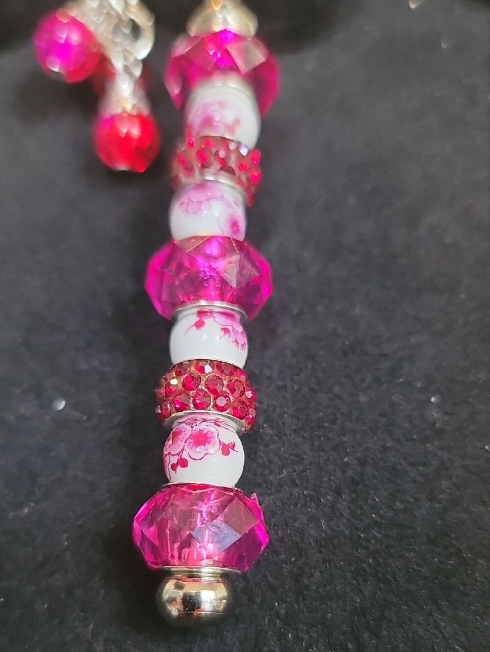 Pink Beaded Dangle Keychain Charm - Picture 2 of 2
